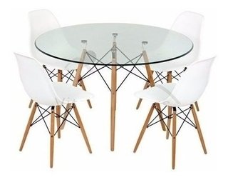 Combo Mesa Eames 100 Vidrio Madera + 4 Sillas- Alto Impacto en internet