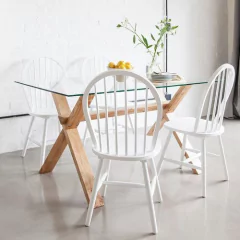 Combo Mesa Vidrio Escandinava 180 + 4 Sillas Windsor