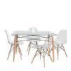 Combo Mesa Eames Vidrio 120 + 4 Sillas Eames Transparente