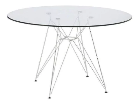 Mesa Redonda Eames Vidrio Base Eiffel 120 Cm- Alto Impacto