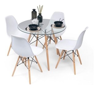 Set Mesa Eames Vidrio Cocina Comedor + 4 Silla Alto Impacto en internet