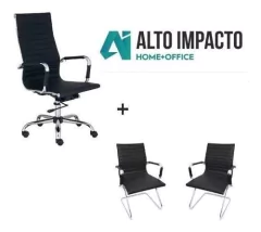 Combo Oficina Sillon Aluminium Alto + 2 Bajo N- Alto Impacto