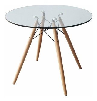 Mesa Eames Dsw Madera Vidrio Redonda 80 Cm - Alto Impacto-