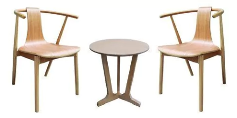 Mesa Auxiliar + 2 Sillas Wishbone Wegner Escandinava