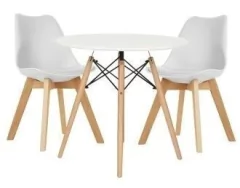 Combo Mesa Eames 80 + 2 Silla Tulip Tapizada - Alto Impacto