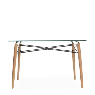 Combo Mesa Eames Vidrio 120 + 4 Sillas Eames Transparente - ALTO IMPACTO Home + Office