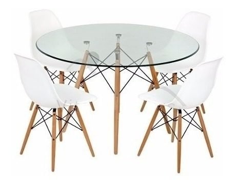 Combo Mesa Eames 100 Vidrio Madera + 4 Sillas- Alto Impacto