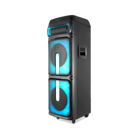 PARLANTE INALAMBRICO WINCO W744 TORRE ACTIVO RMS 100W RADIO LUZ LED RGB BLUETOOTH MICROFONO COLOR NEGRO