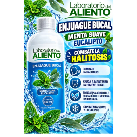 ENJUAGUE BUCAL COMBATE LA HALITOSIS MAL ALIENTO SABOR MENTA SUAVE EUCALIPTO