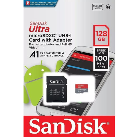 TERJETA DE MEMORIA SANDISK MICRO SD 128 GB ULTRA RAPIDA CLASE 10 80MBPS CELULAR