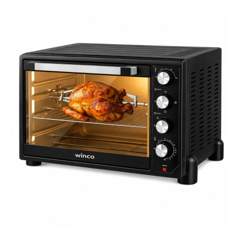 HORNO ELECTRICO WINCO W1190S 90LTS CON SPIEDO CONVECTOR GRILL DE MESA COLOR NEGRO