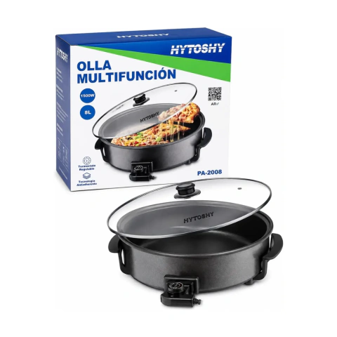 OLLA SARTEN ELECTRICA PAELLERA MULTIFUNCION 8LTS HYTOSHY 1500W ANTIADHERENTE 1500W TAPA VIDRIO TEMPLADO