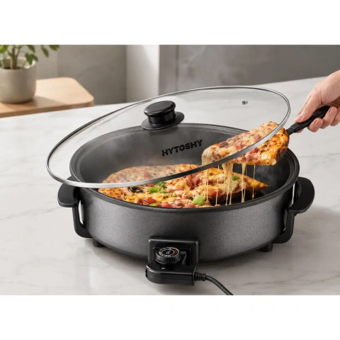 OLLA ELECTRICA PAELLERA MULTIFUNCION 8LTS HYTOSHY 1500W ANTIADHERENTE 1500W TAPA VIDRIO TEMPLADO