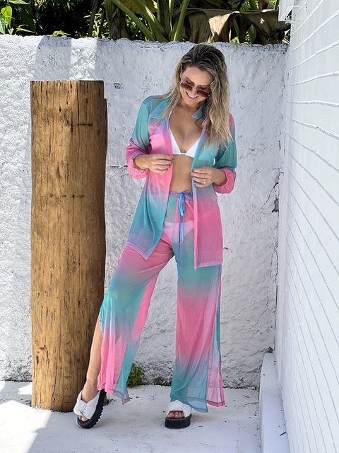 Camisão + calça de tule degradê rosa e azul