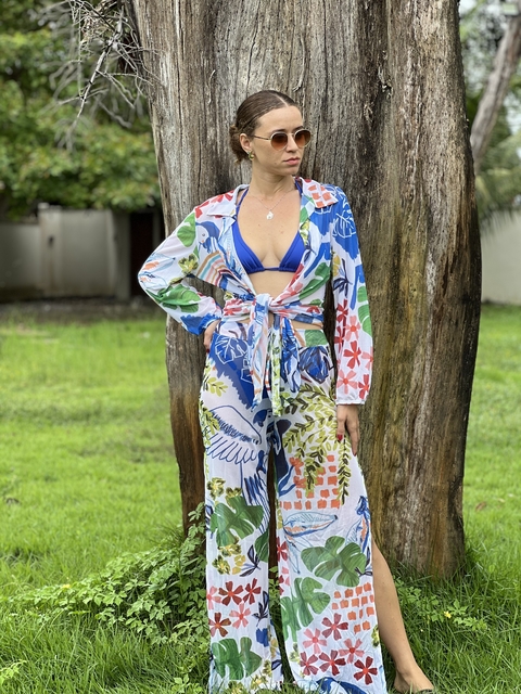 Camisão + calça de tule pássaro azul