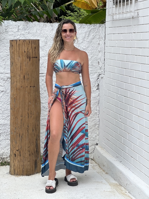 Kit Saia Pareô + Cropped folhagem vinho