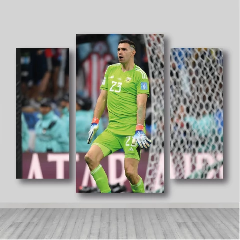 Cuadro Triptico Irregular Argentina Campeón Mundial 2022, #6 Dibu bailecito - comprar online