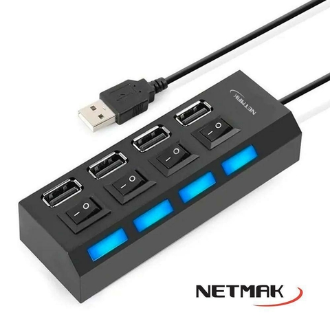 HUB USB 2.0 Netmak 4 Puertos c/interruptor NM-AC08