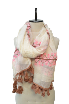 PASHMINA BORDADA 100% ALGODON CON BORLAS en internet