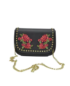 BANDOLERA CON TACHAS Y FLORES BORDADAS
