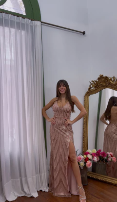 Vestido Praga rose gold con tajo - comprar online