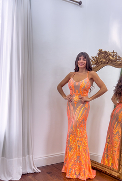 Vestido Menorca naranja con nude