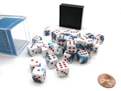 Bloque de 36 D6 Chessex Gemini Astral Blue-White/red 12mm