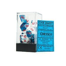 Set de 7 Dados Chessex Gemini Astral Blue-White/red en internet