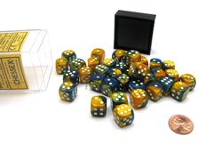 Bloque de 36 D6 Chessex Gemini Masquerade-Yellow/white 12mm