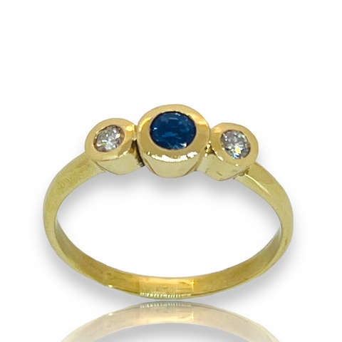 Anillo Zafiro Birmano y Brillantes Oro 18klts New