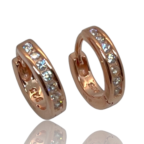 Aros Argollas Italianas de Plata 925 Rodinadas en Oro Rosado.