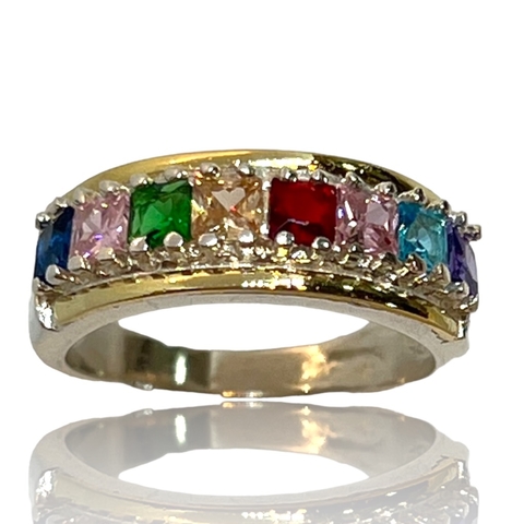 Anillo de Plata 925 y Oro 18klts. Rubies, Zafiros,