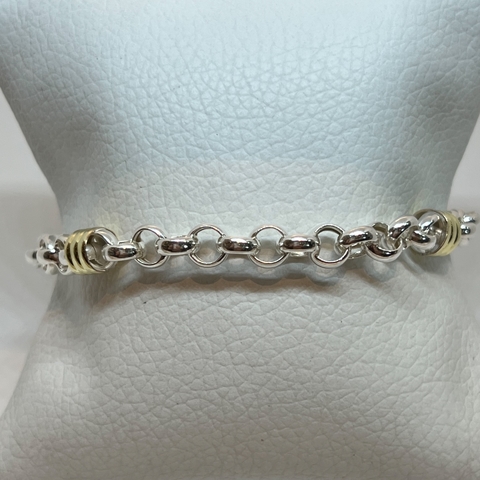 Pulsera Realizada en Plata 925 y oro 18Klts. Modelo Rolo
