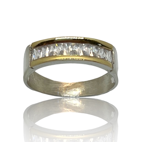 Anillo de Plata 925 y Oro 18Klts. Circoñas Baguette