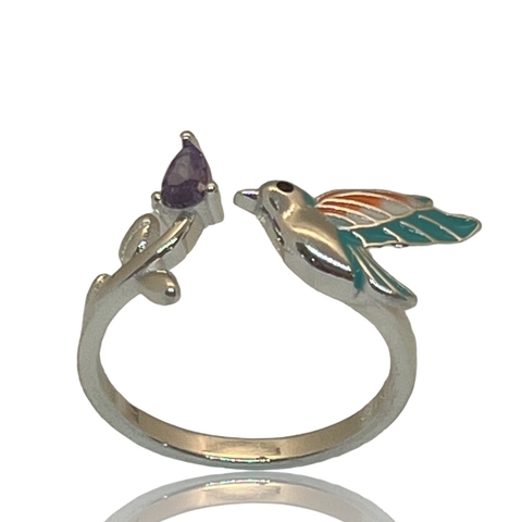Anillo en Plata 925 Amatista y Esmalte. Exclusivo Colibri