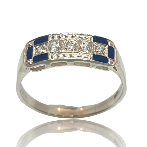 Anillo de Plata 925 de Circoñas Y Esmalte Art Deco.