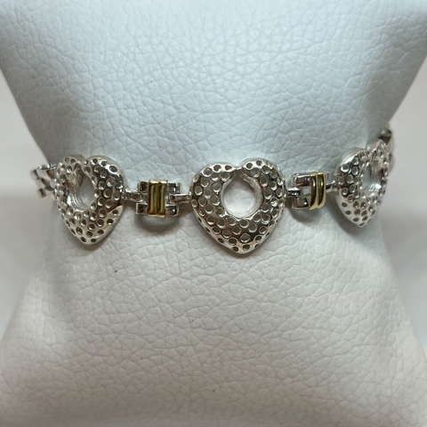 Pulsera Realizada en Plata 925 y oro 18Klts. Corazones.