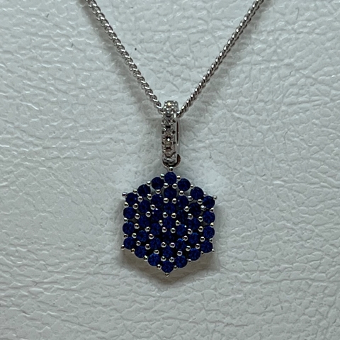 Cadena de Plata 925, Rodinada en Oro Blanco Con Zafiros Talla Brillante