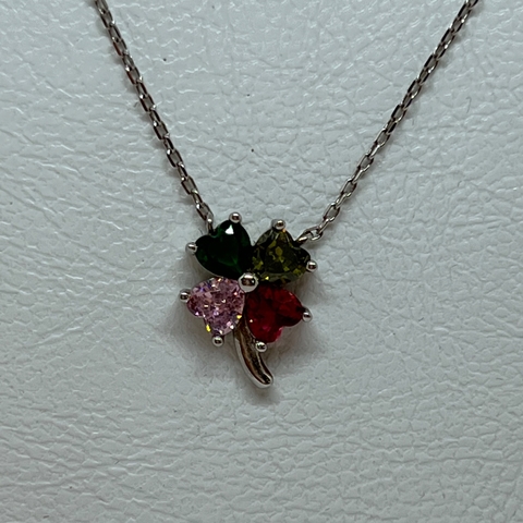 Cadena de Plata 925, Rodinada en Oro Blanco Con Circoñas Topacios y Turmalinas.