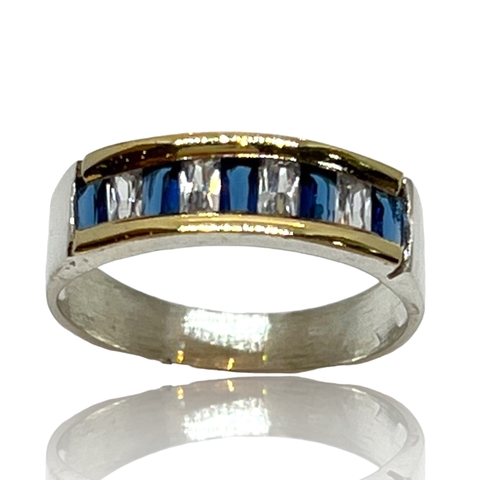 Anillo de Plata 925 y Oro 18klts. Zafiros