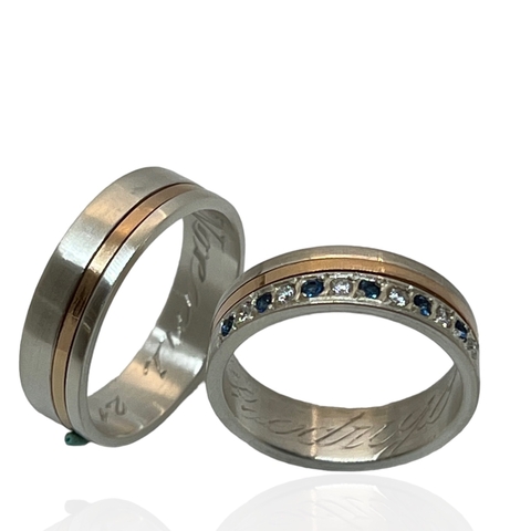 Par de Alianzas en Plata 925 y Oro 18klts con Circoñas y Zafiros - comprar online