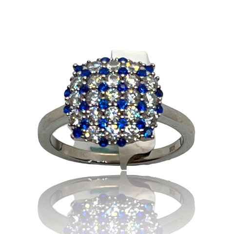 Anillo de Plata 925 y Rodinado en Oro Blanco 18klts. Zafiros y Circoñas.