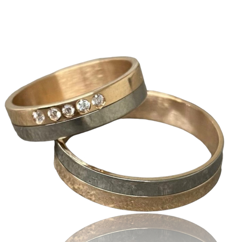 Alianzas de Oro 18klts Cintas Bicolores con Brillantes.