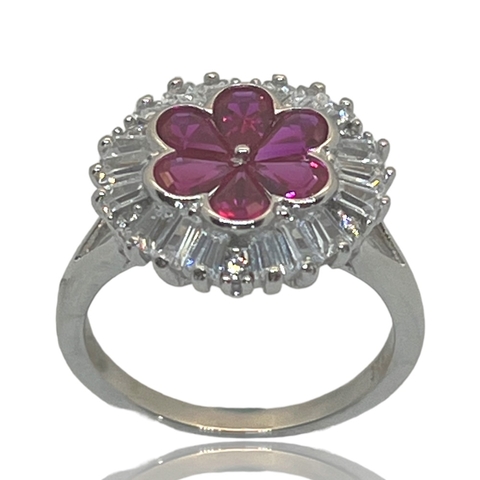 Roseta Increible de Rubies y Circoñas en Plata 925.