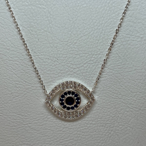 Cadena de Plata 925, Rodinada en Oro Blanco Ojo rodiado de Circoñas