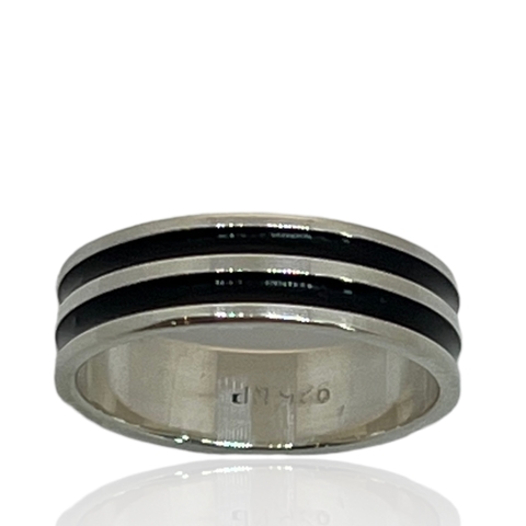 Par de Alianzas de Plata 925 Cintas Esmaltadas Dobles.