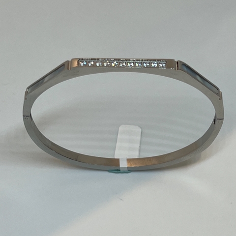 Pulsera Italiana de Acero 316L Doble pulido Swarovsky Cristal y Nacar.