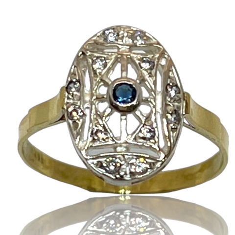 Anillo de Oro 18klts y Plata 925. Art Deco.