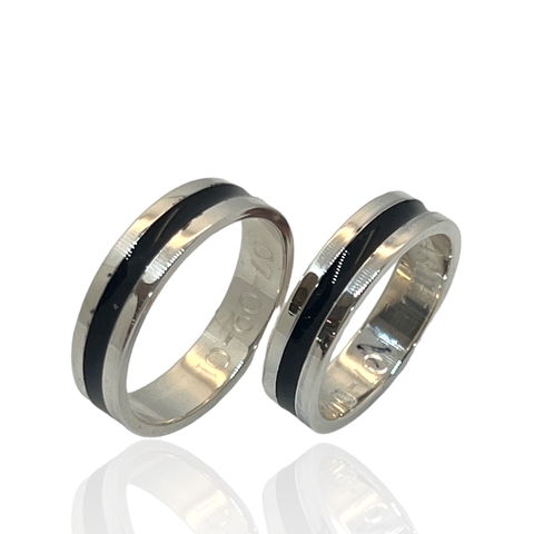 Par de Alianzas de Plata 925 Cintas Esmaltadas Ancho Italiano