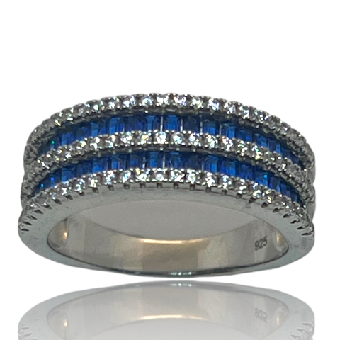 Anillo Rodinado en Oro Blanco 18klt. zafiros Doble Hilera.
